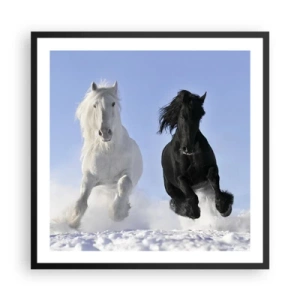 Plakat w czarnej ramie - Czarno-biały galop - 60x60 cm