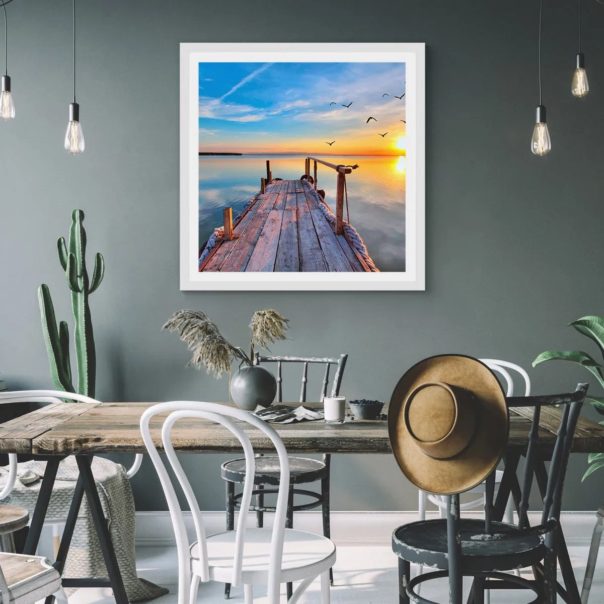 Plakat w białej ramie - Iść przed siebie ku słońcu - 60x60 cm