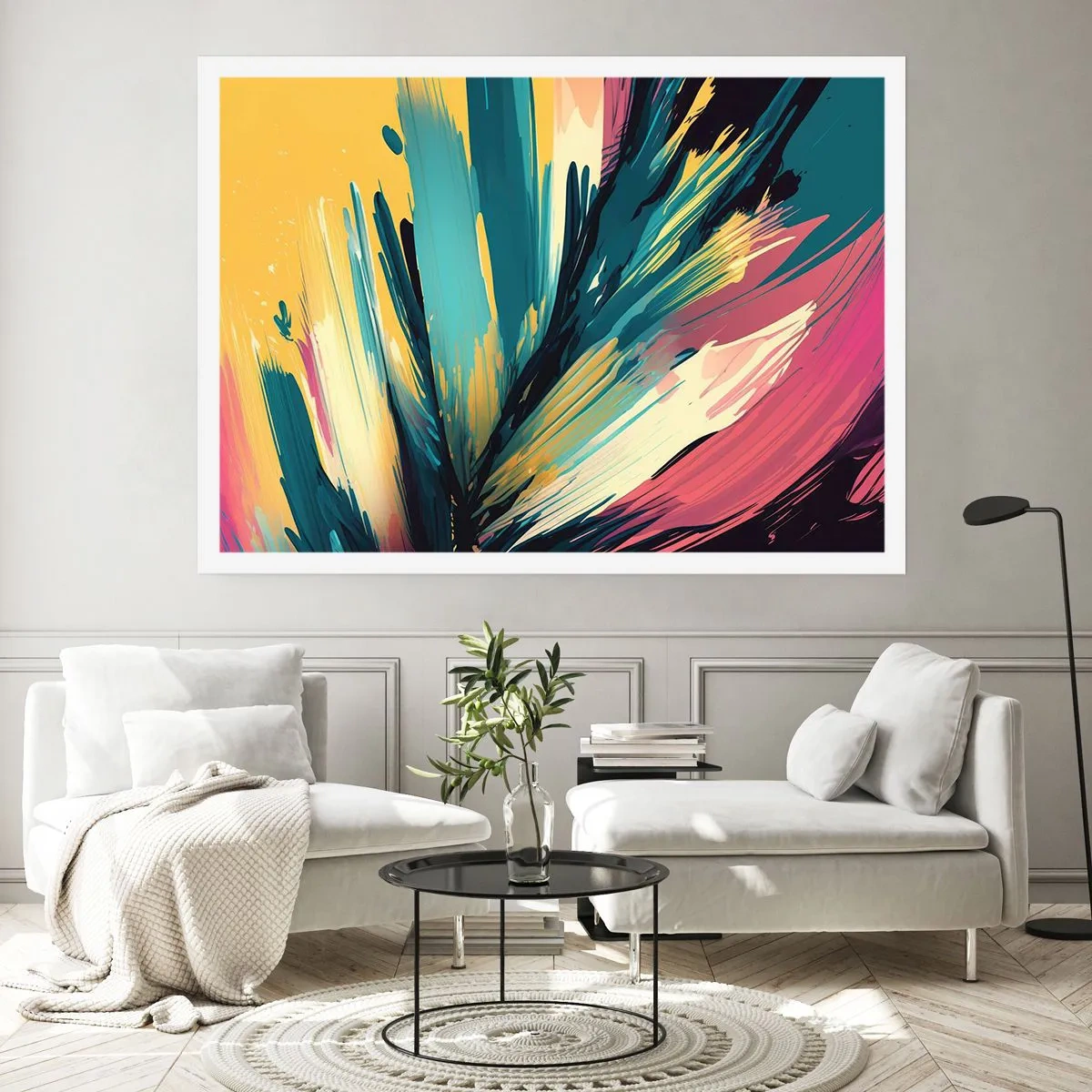 Plakat - Abstrakcyjna kompozycja w intensywnych i kontrastowych barwach - 100x70cm - Kompozycja – eksplozja radości - Nowoczesna dekoracja ścienna do salonu i sypialni ARTTOR