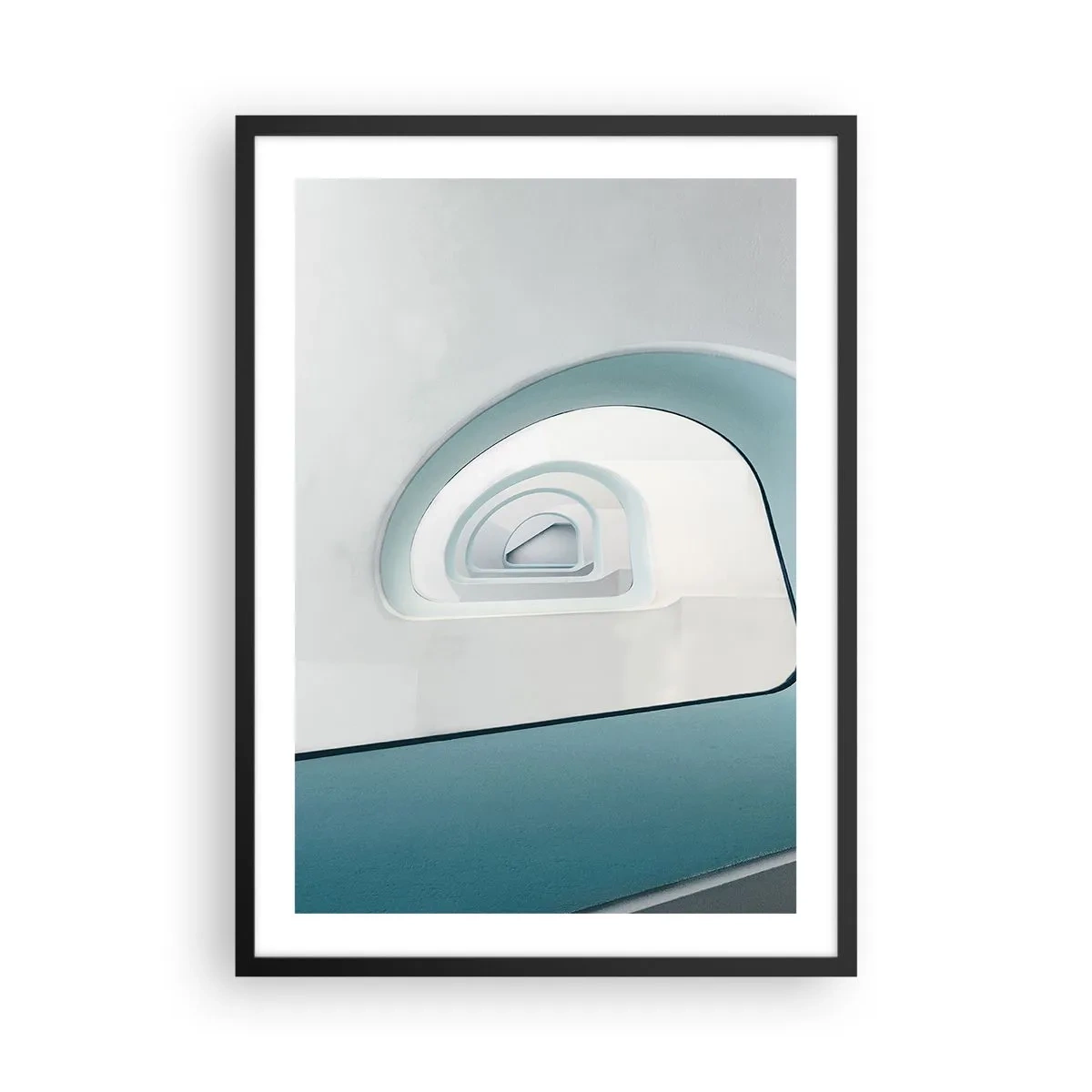Plakat w czarnej ramie - Nowoczesne zakrzywione linie i struktury architektoniczne w jasnych barwach - 50x70cm - Do dna błękitu - Nowoczesna dekoracja ścienna do salonu i sypialni ARTTOR