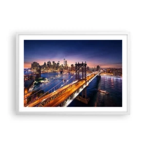 Plakat w białej ramie - Świetlistym mostem do serca miasta - 70x50 cm