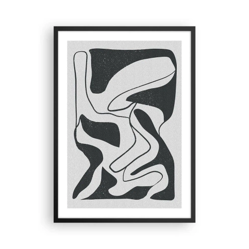 Plakat w czarnej ramie - Czarno-biała abstrakcja z organicznymi kształtami - 50x70cm - Abstrakcyjna zabawa w labiryncie - Nowoczesna dekoracja ścienna do salonu i sypialni ARTTOR