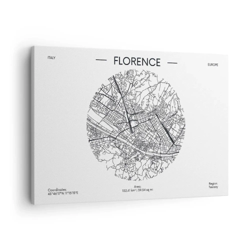 Obraz na płótnie - Mapa Florencji w minimalistycznym, czarno-białym stylu - 70x50cm - Anatomia Florencji - Nowoczesna dekoracja ścienna do salonu i sypialni ARTTOR