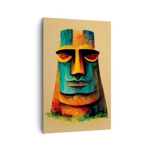 Obraz na płótnie - Kolorowy posąg z Wyspy Wielkanocnej - 80x120cm - Posągowy, a sympatyczny - Nowoczesna dekoracja ścienna do salonu i sypialni ARTTOR