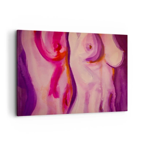 Obraz na płótnie - Abstrakcyjna interpretacja kobiecej sylwetki w różach i fioletach - 120x80cm - Oda do kobiecości - Nowoczesna dekoracja ścienna do salonu, kuchni i sypialni ARTTOR