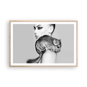 Plakat w ramie jasny dąb - Dama z szynszylą - 91x61 cm