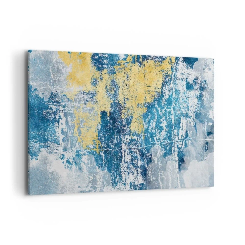 Obraz na płótnie - Abstrakcja w odcieniach niebieskiego i żółtego - 120x80cm - Abstrakcja pełna pogody - Nowoczesna dekoracja ścienna do salonu, kuchni i sypialni ARTTOR