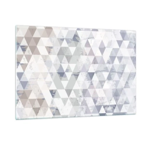 Obraz na szkle - Geometryczny wzór z trójkątów w neutralnych odcieniach szarości i beżu - 120x80cm - W rytmie na trzy - Nowoczesna dekoracja ścienna do salonu, kuchni i sypialni ARTTOR
