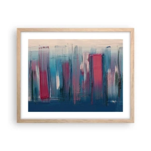 Plakat w ramie jasny dąb - Kompozycja wertykalna w błękicie i czerwieni - 50x40 cm