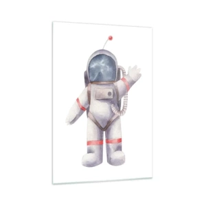 Obraz na szkle - Astronauta w stylu akwarelowym na białym tle - 70x100cm - To na razie! - Nowoczesna dekoracja ścienna do salonu i sypialni ARTTOR