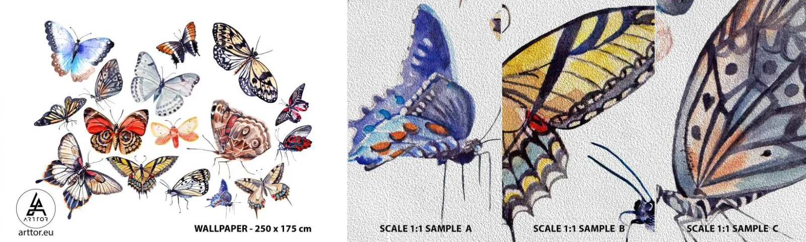 Fototapeta Próbka Premium Sand - Koronkowy, barwny rój - Dla Dzieci, Kolorowe Motyle, Grafika - 100x30 cm