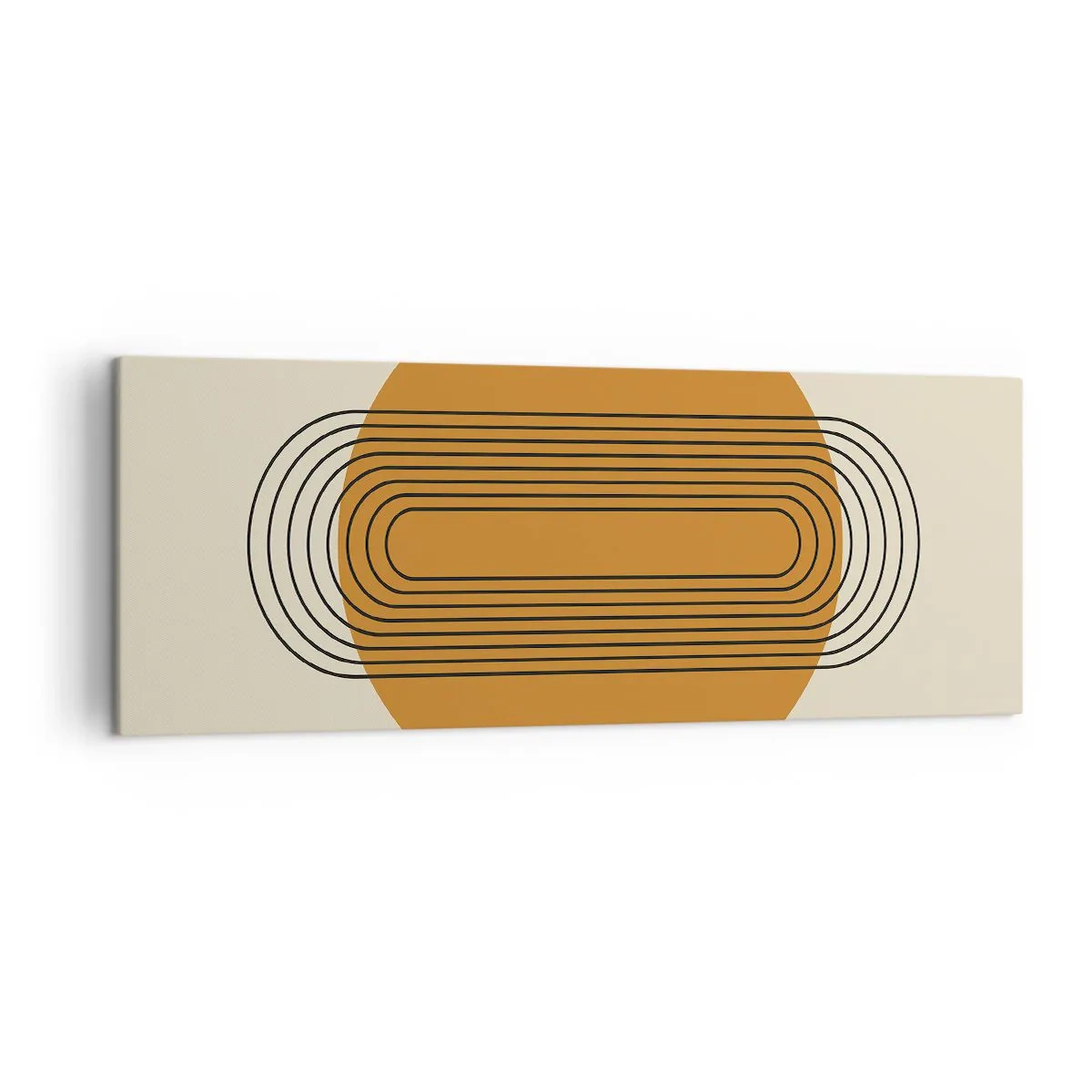 Obraz na płótnie - Geometryczny wzór z pomarańczowym kołem i liniami - 140x50cm - Plan doskonały - Nowoczesna dekoracja ścienna do salonu i sypialni ARTTOR