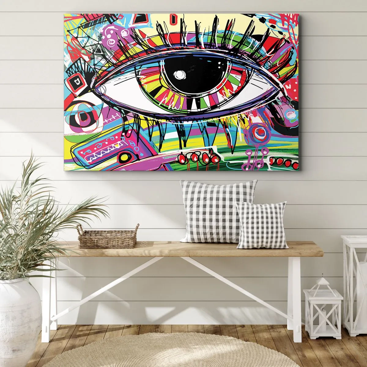 Obraz na płótnie - Kolorowe abstrakcyjne oko w stylu graffiti - 120x80cm - Kolorowe oko - kolorowa dusza - Nowoczesna dekoracja ścienna do salonu, kuchni i sypialni ARTTOR