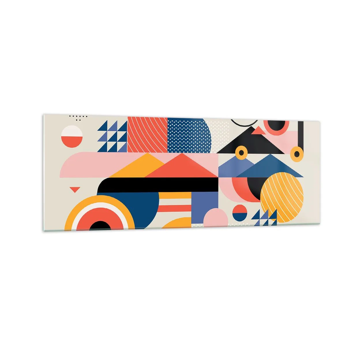Obraz na szkle - Kolorowe geometryczne kształty w stylu retro - 140x50cm - Kompozycja: pobaw się - Nowoczesna dekoracja ścienna do salonu i sypialni ARTTOR