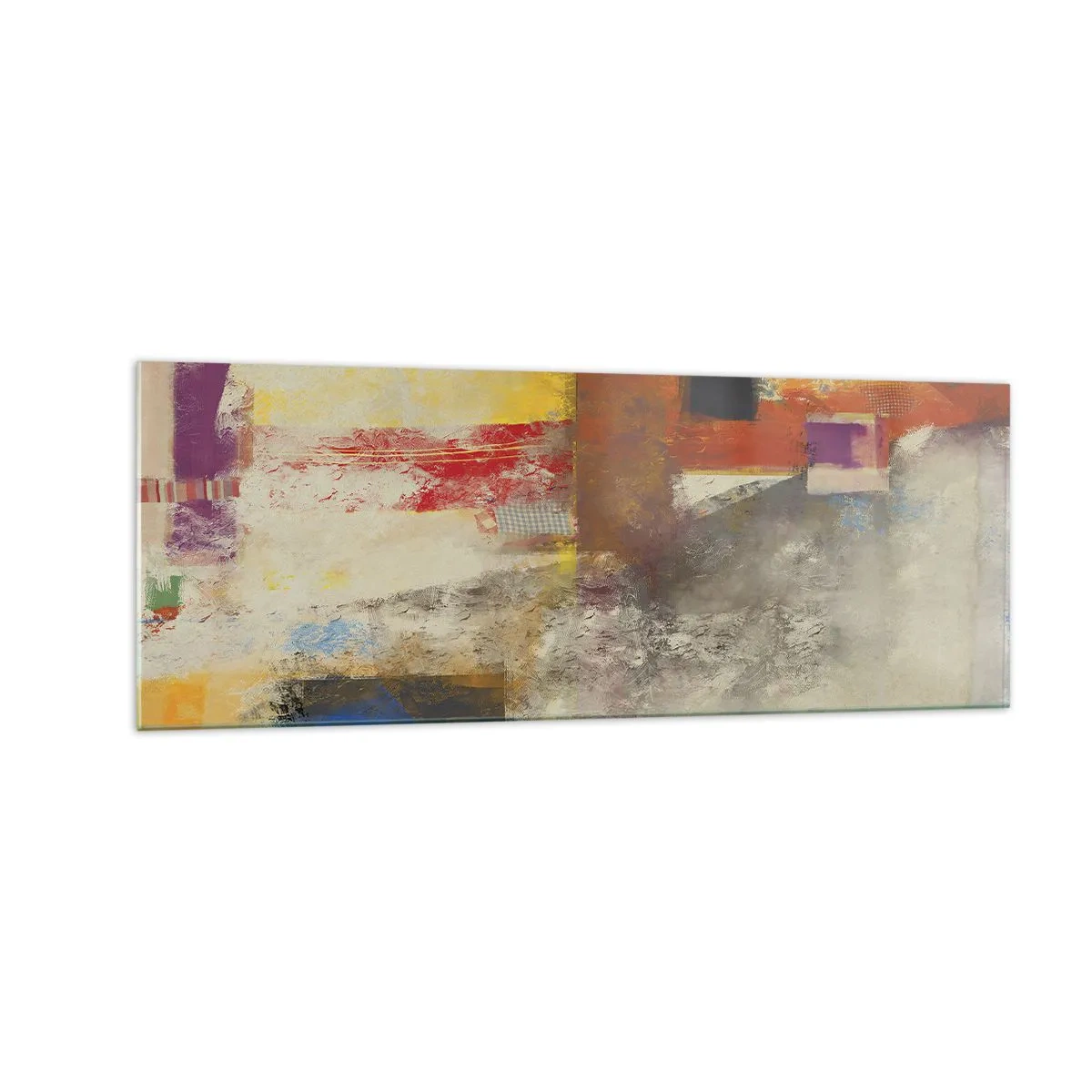 Obraz na szkle - Kolorowa abstrakcja z geometrycznymi kształtami - 140x50cm - Geometria barw - Nowoczesna dekoracja ścienna do salonu i sypialni ARTTOR