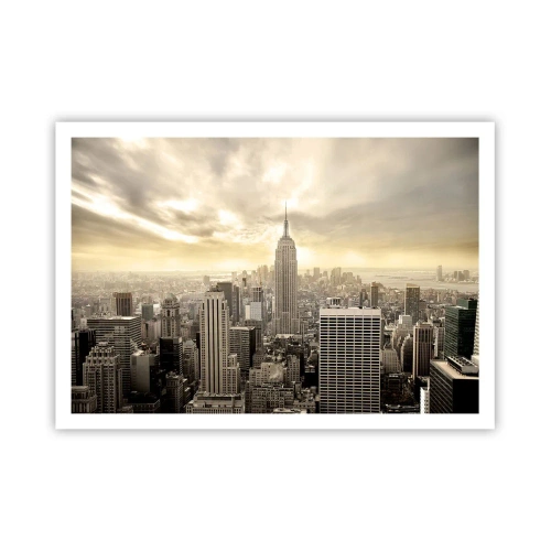 Plakat - Panorama miasta z widokiem na Empire State Building - 100x70cm - Nowy Jork utkany z szarości - Nowoczesna dekoracja ścienna do salonu i sypialni ARTTOR