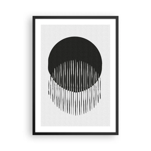 Plakat w czarnej ramie - Abstrakcyjna kompozycja czarnego koła i pionowych linii - 50x70cm - Jego alter ego - Nowoczesna dekoracja ścienna do salonu i sypialni ARTTOR