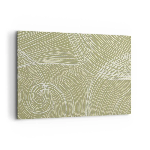 Obraz na płótnie - Zielono-białe linie w abstrakcyjnej kompozycji - 120x80cm - Abstrakcja misterna w bieli - Nowoczesna dekoracja ścienna do salonu, kuchni i sypialni ARTTOR