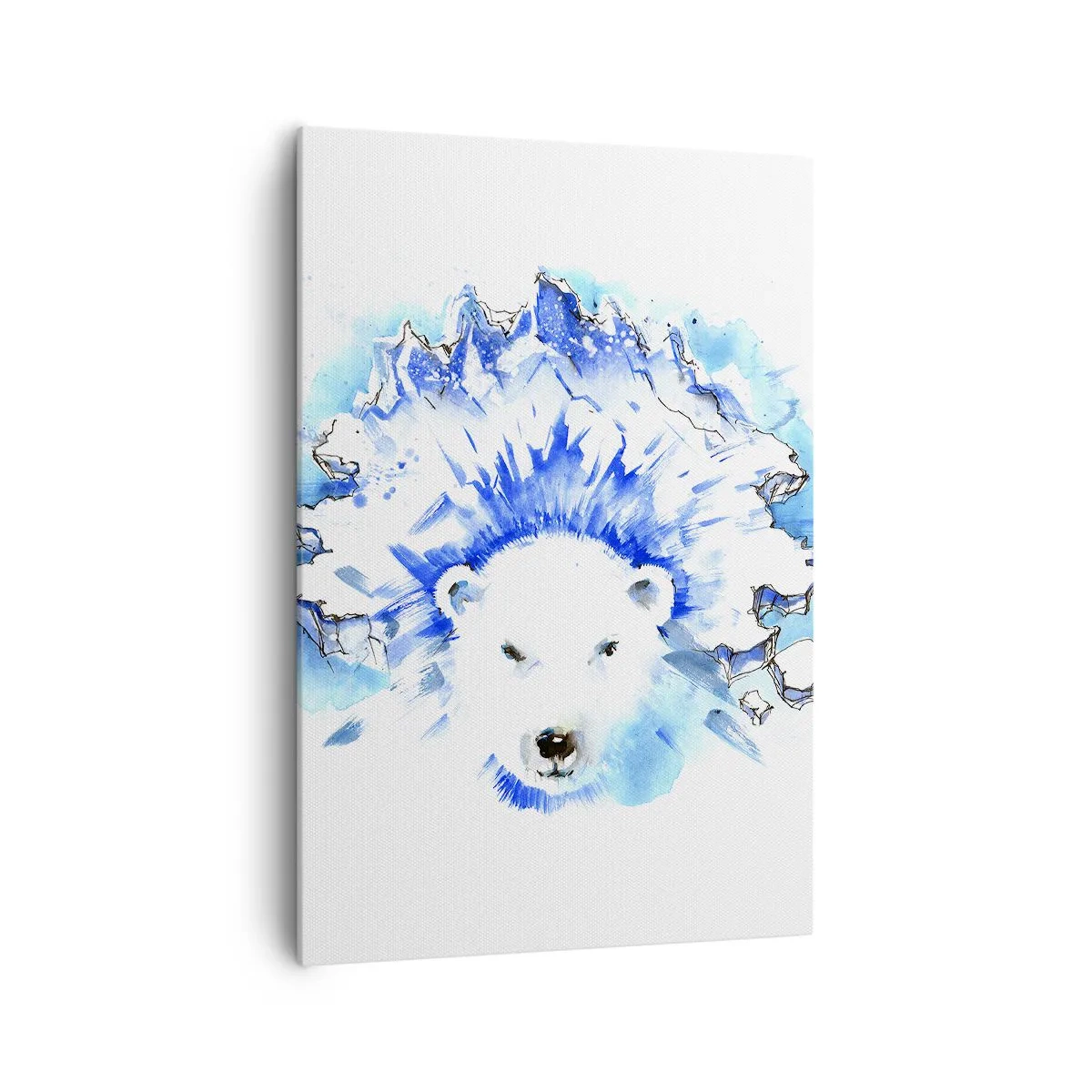 Obraz na płótnie - Artystyczna akwarela niedźwiedzia polarnego z lodowym motywem - 70x100cm - Król Arktyki w lodowej koronie - Nowoczesna dekoracja ścienna do salonu i sypialni ARTTOR