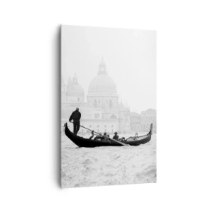 Obraz na płótnie - Gondola na tle bazyliki w czarno-białym ujęciu - 80x120cm - Podróż do źródeł piękna - Nowoczesna dekoracja ścienna do salonu i sypialni ARTTOR