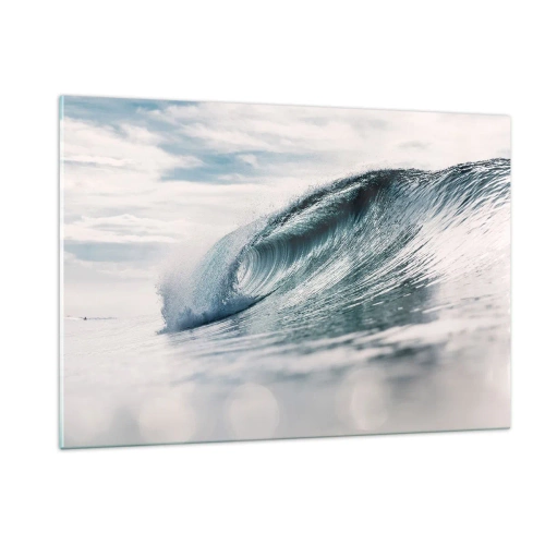 Obraz na szkle - Potężna fala oceanu w promieniach słońca - 120x80cm - Wodny szczyt - Nowoczesna dekoracja ścienna do salonu, kuchni i sypialni ARTTOR