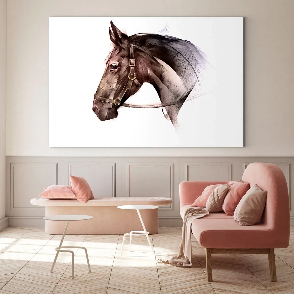 Obraz na szkle - Portret konia w artystycznym stylu na białym tle - 100x70cm - Co za wdzięk - Nowoczesna dekoracja ścienna do salonu, kuchni i sypialni ARTTOR