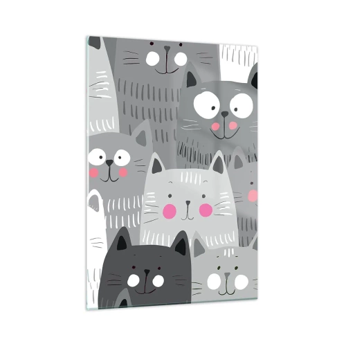 Obraz na szkle - Zabawne koty w szarej kolorystyce na białym tle - 50x70cm - Koci świat - Nowoczesna dekoracja ścienna do salonu, kuchni i sypialni ARTTOR