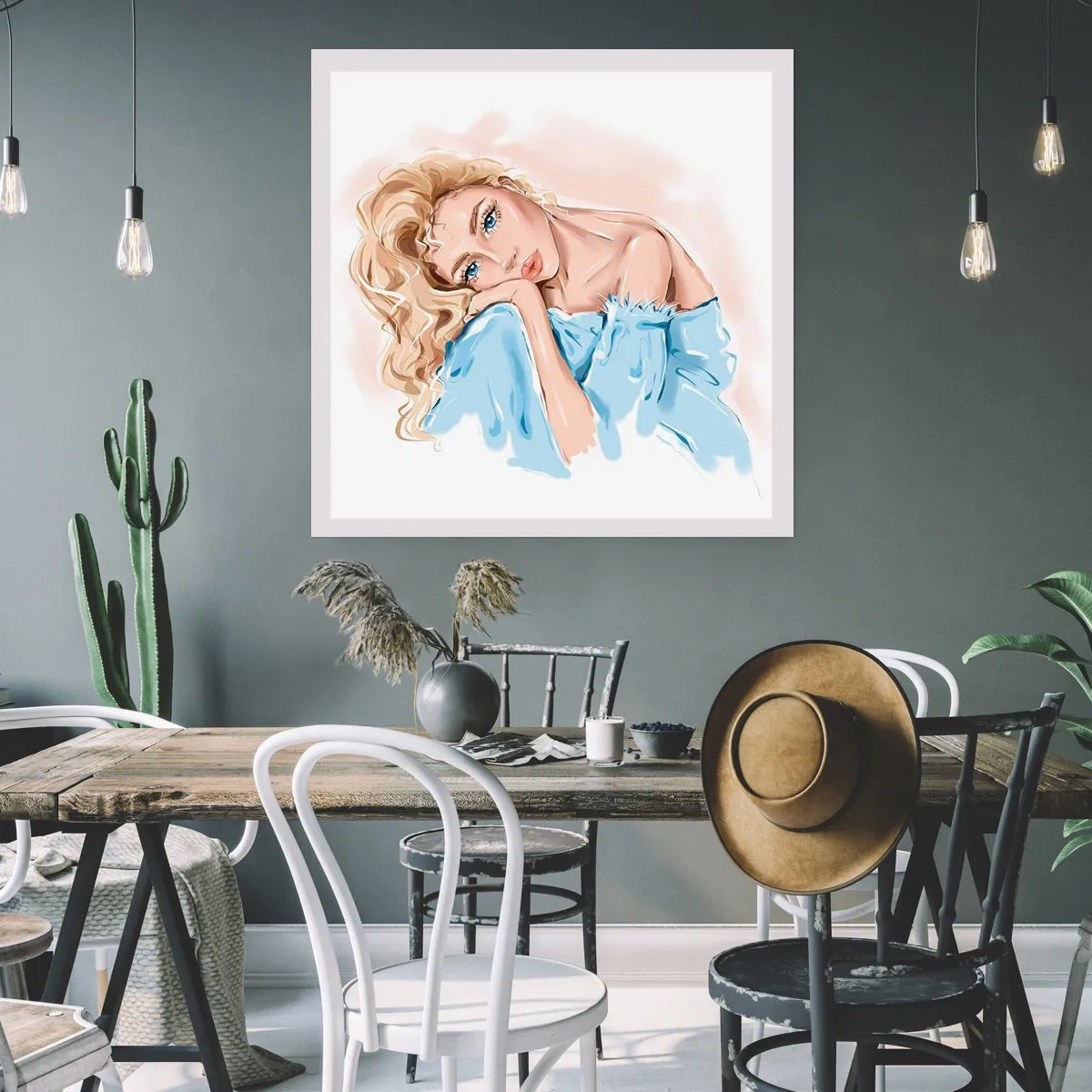 Plakat - Rozmarzona w błękicie - 40x40 cm