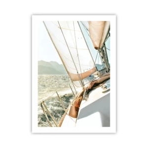 Plakat - Jacht pod pełnymi żaglami na otwartym morzu w promieniach słońca - 50x70cm - Pod pełnymi żaglami - Nowoczesna dekoracja ścienna do salonu, kuchni i sypialni ARTTOR