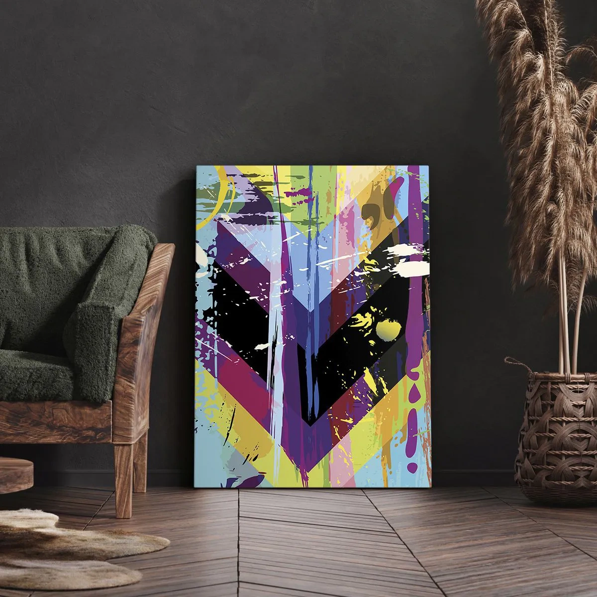 Obraz na płótnie - Abstrakcyjny wzór z kolorowymi geometrycznymi kształtami - 70x100cm - Z góry na dół - Nowoczesna dekoracja ścienna do salonu i sypialni ARTTOR