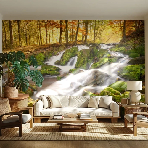 Fototapeta Premium Sand - Bystro przez jesienny las - Krajobraz, Las, Górski Potok - 150x105 cm