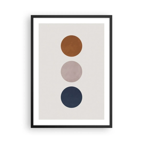 Plakat w czarnej ramie - Minimalistyczne koła w ciepłych odcieniach na jasnym tle - 50x70cm - Symbol doskonałości - Nowoczesna dekoracja ścienna do salonu i sypialni ARTTOR