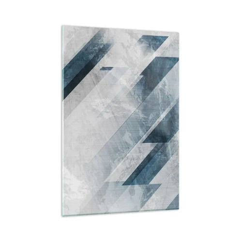 Obraz na szkle - Abstrakcyjne linie w odcieniach szarości i błękitu - 80x120cm - Kompozycja przestrzenna – ruch szarości - Nowoczesna dekoracja ścienna do salonu i sypialni ARTTOR