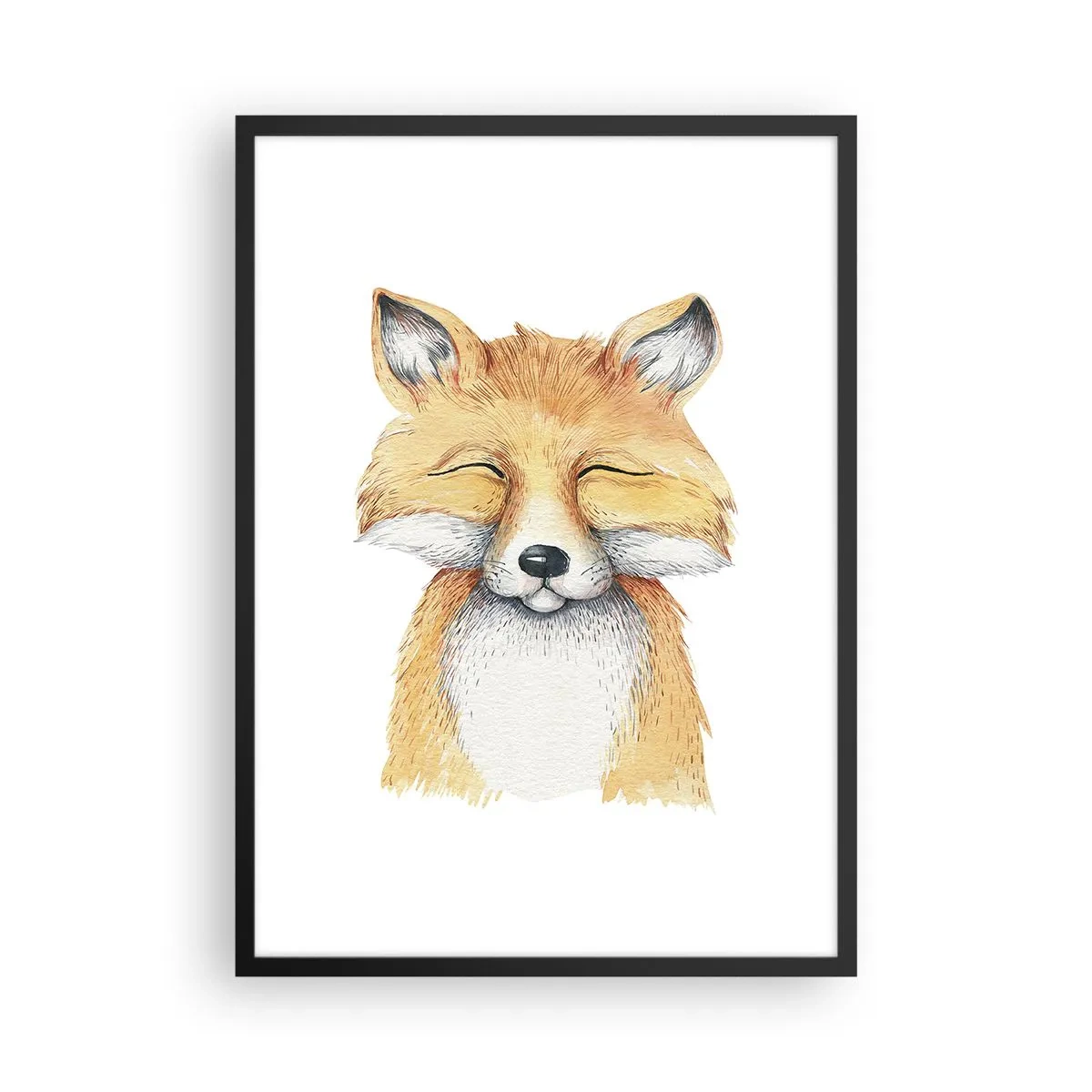 Plakat w czarnej ramie - Uroczy rysunek uśmiechniętego lisa w delikatnych kolorach - 50x70cm - Lisie humory - Nowoczesna dekoracja ścienna do salonu i sypialni ARTTOR