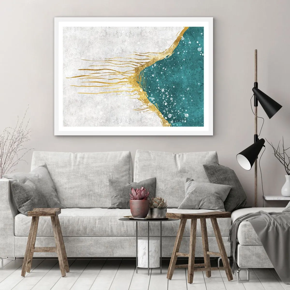 Plakat w białej ramie - Złoty przypływ - 91x61 cm