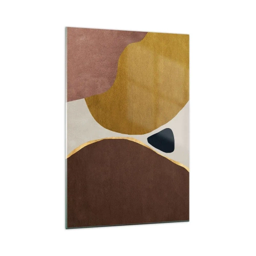 Obraz na szkle - Abstrakcyjna kompozycja z geometrycznymi kształtami w ciepłych barwach - 70x100cm - Abstrakcja – miejsce w przestrzeni - Nowoczesna dekoracja ścienna do salonu i sypialni ARTTOR