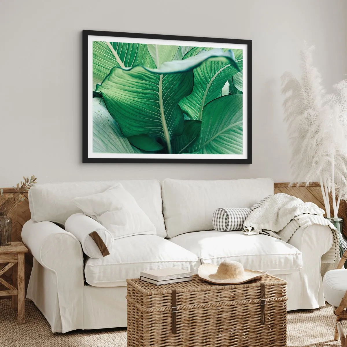 Plakat w czarnej ramie - Zielone liście z wyrazistymi detalami i strukturą - 100x70cm - Życie intensywnie zielone - Nowoczesna dekoracja ścienna do salonu i sypialni ARTTOR