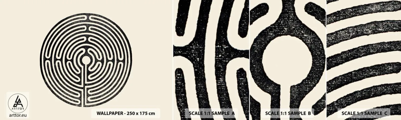 Fototapeta Próbka Samoprzylepna Deluxe Sticker - Tajemniczy porządek - Labirynt, Minimalizm, Czarno-Biały - 100x30 cm