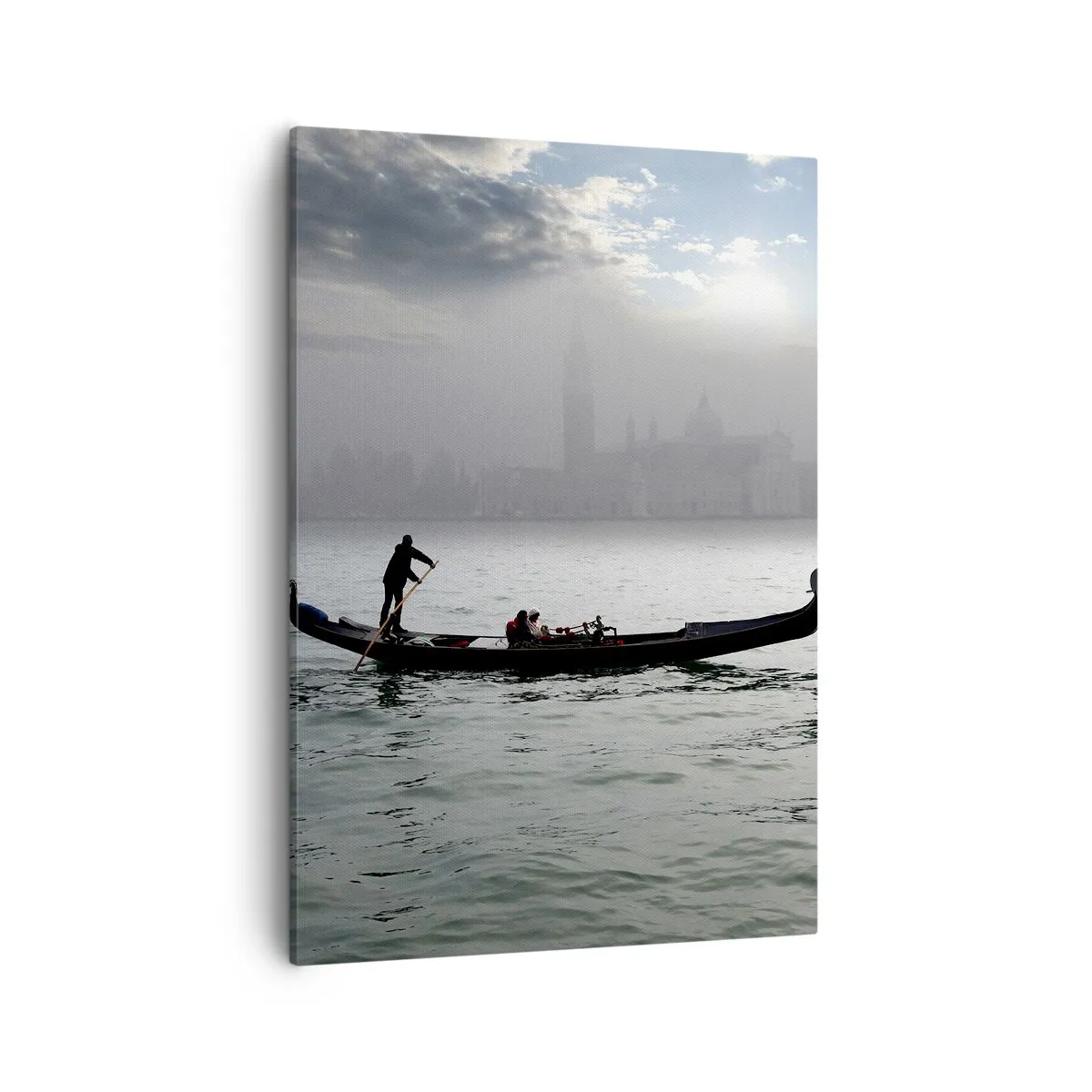 Obraz na płótnie - Gondola na wodach Wenecji o zachodzie słońca - 50x70cm - Bajeczne miasto z wody i mgły - Nowoczesna dekoracja ścienna do salonu, kuchni i sypialni ARTTOR
