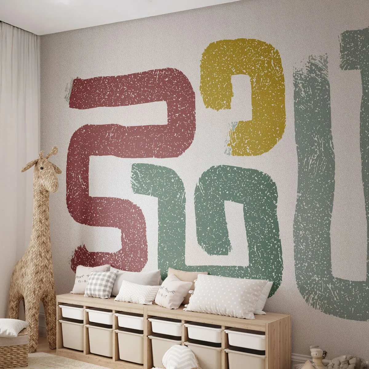Fototapeta Premium Sand - Kolorowe znaki graficzne w stylu abstrakcyjnej typografii - 100x70cm - W nieznanym języku - Nowoczesna dekoracja ścienna do salonu, kuchni i sypialni ARTTOR