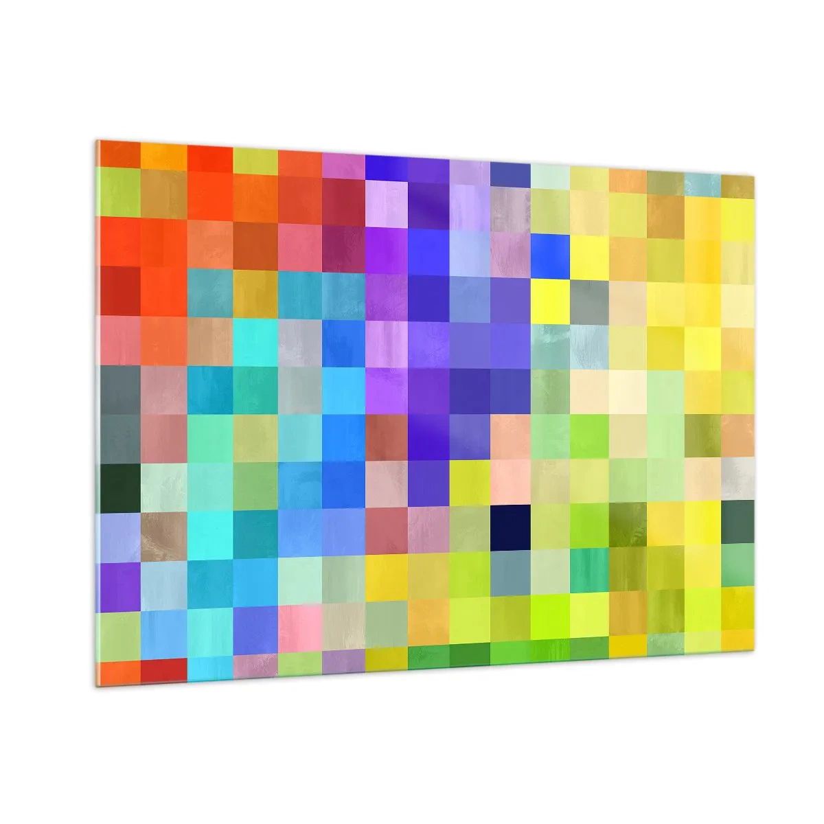 Obraz na szkle - Kolorowe geometryczne bloki w jasnych i żywych odcieniach - 100x70cm - Każdy inny, wszystkie równe - Nowoczesna dekoracja ścienna do salonu, kuchni i sypialni ARTTOR