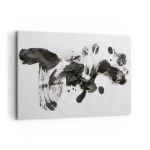 Obraz na płótnie - Abstrakcyjna kompozycja czarnych plam na białym tle - 100x70cm - W szaleństwie metoda? - Nowoczesna dekoracja ścienna do salonu, kuchni i sypialni ARTTOR