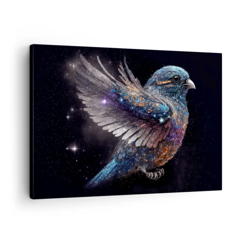 Obraz na płótnie - Wróbel w kosmicznym stylu z diamentowym połyskiem - 70x50cm - Diamentowy wróbel - Nowoczesna dekoracja ścienna do salonu i sypialni ARTTOR