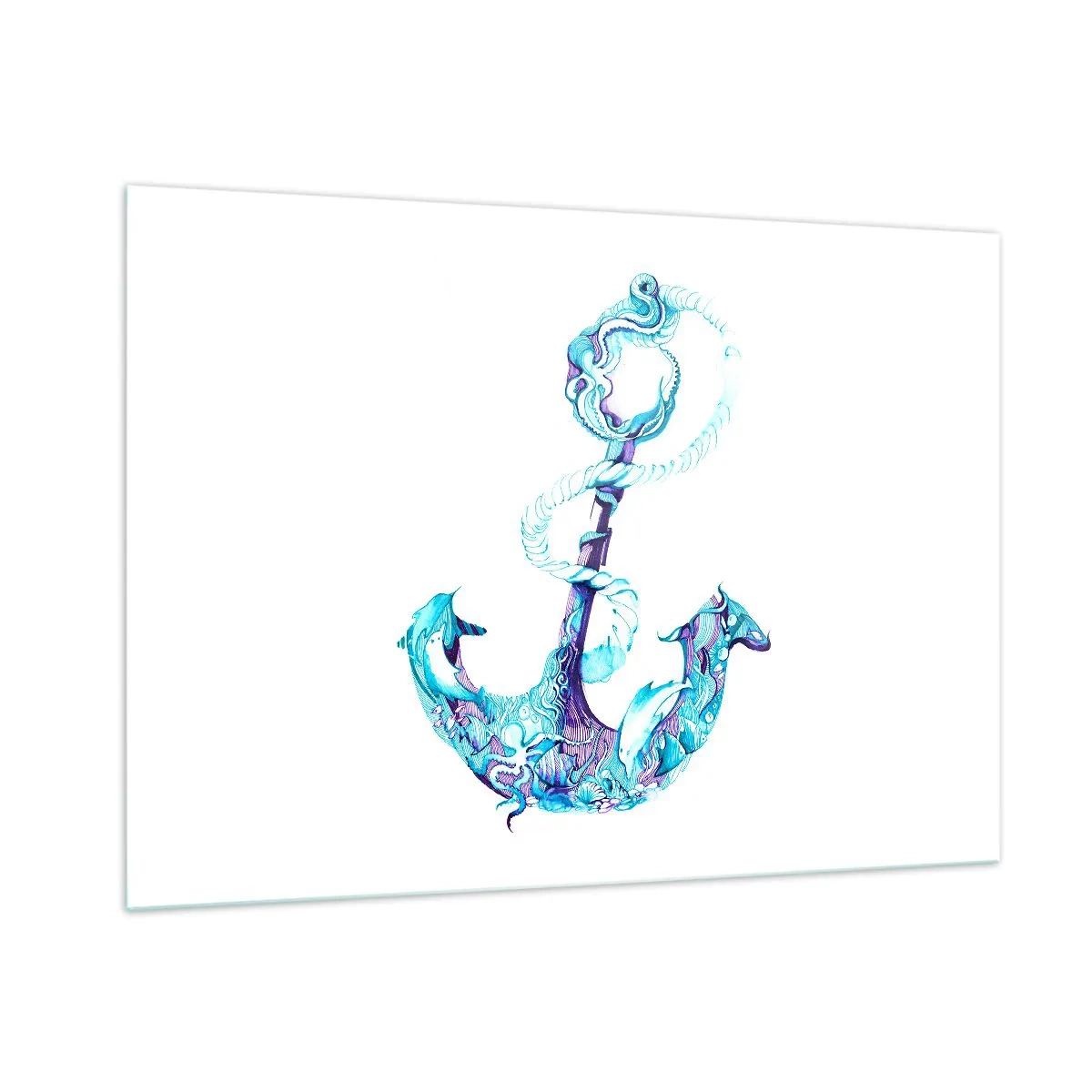 Obraz na szkle - Kotwica z motywami morskimi w artystycznym stylu - 100x70cm - Powiernica tajemnic morza - Nowoczesna dekoracja ścienna do salonu, kuchni i sypialni ARTTOR