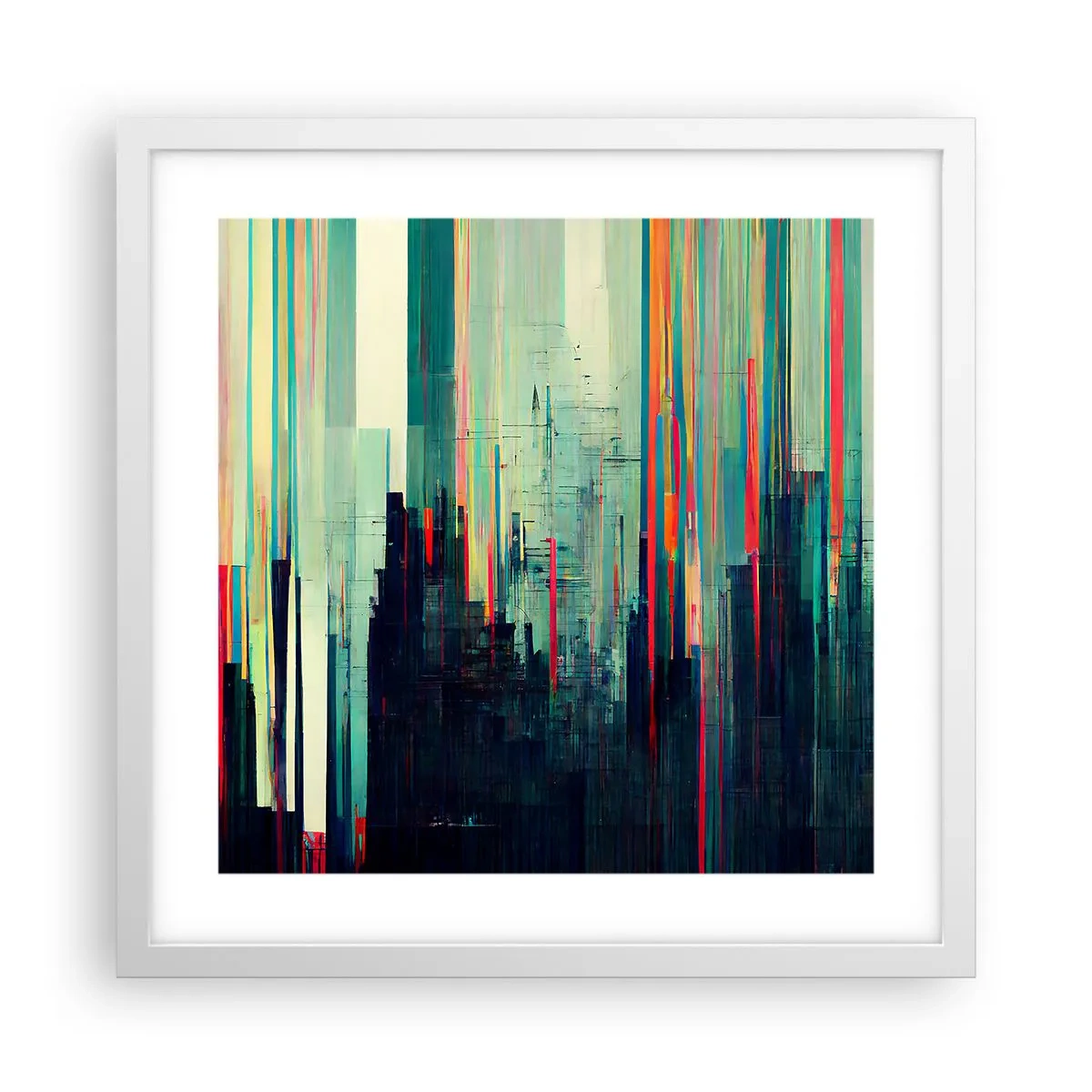 Plakat w białej ramie - Futurystyczne miasto - 40x40 cm