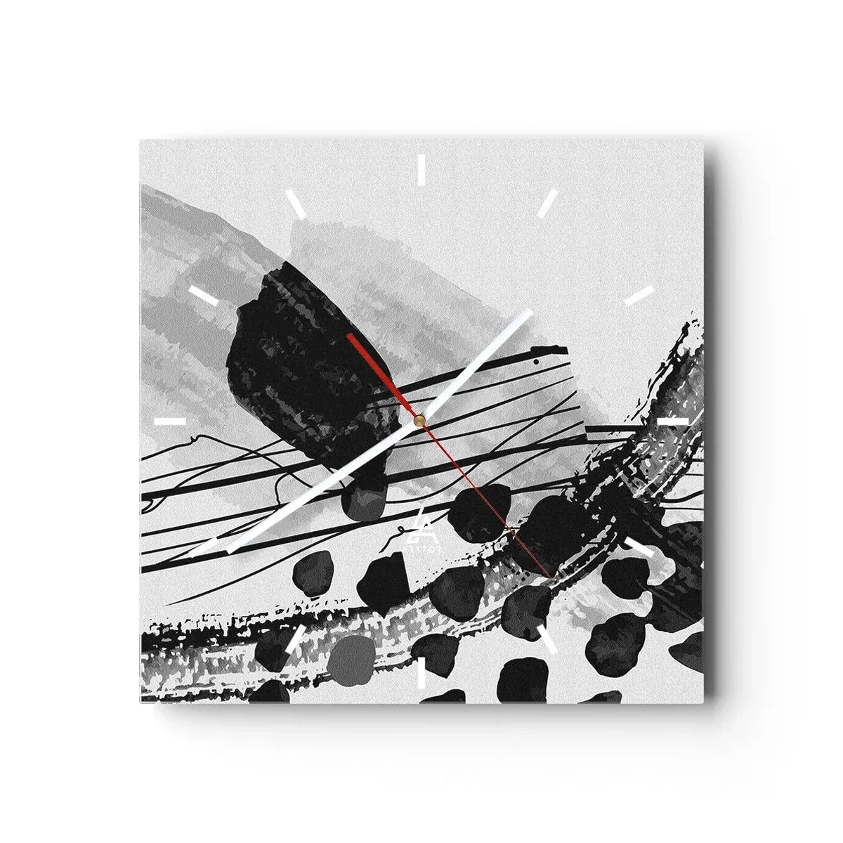 Zegar ścienny - Czarno-biała abstrakcyjna kompozycja z organicznymi kształtami - 30x30cm - Czarno-biała abstrakcja organiczna - Nowoczesna dekoracja ścienna do salonu i sypialni ARTTOR