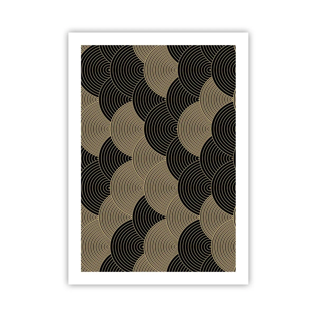 Plakat - Abstrakcyjny wzór w czarno-złotych okręgach - 50x70cm - Jedność w wielości - Nowoczesna dekoracja ścienna do salonu, kuchni i sypialni ARTTOR