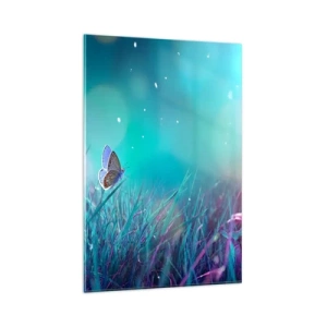Obraz na szkle - Motyl na trawie w świetle rozmytych refleksów - 80x120cm - Sekretne życie łąki - Nowoczesna dekoracja ścienna do salonu i sypialni ARTTOR