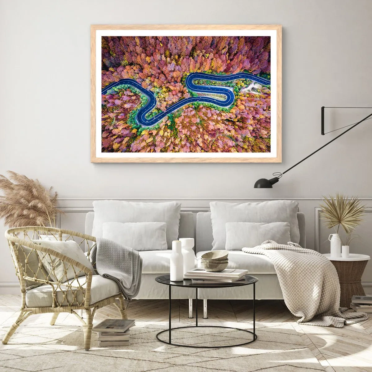 Plakat w ramie jasny dąb - Krętą drogą poprzez las - 50x40 cm