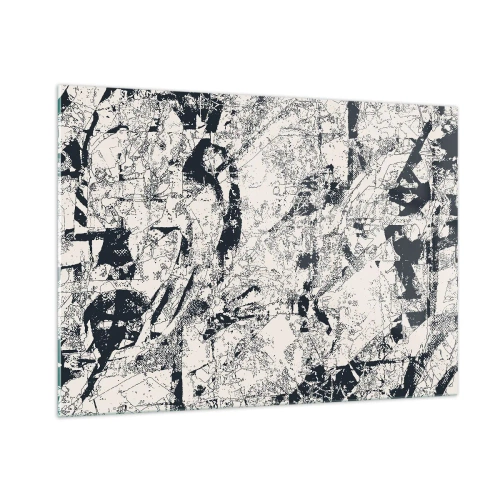 Obraz na szkle - Czarno-biała abstrakcja z dynamicznymi liniami i teksturami - 100x70cm - Przenikanie przeciwieństw - Nowoczesna dekoracja ścienna do salonu, kuchni i sypialni ARTTOR